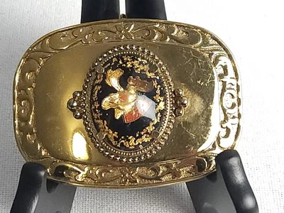 Vtg Loyal Order of Moose Belt Buckle Oval Yellow Black Gold Tone Western  - Image 1 of 4