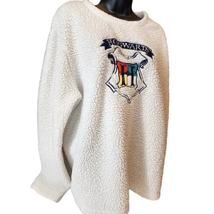 Harry Potter Hogwarts Sleepwear Womens XL White Faux Sherpa Pullover Loungewear - Picture 1 of 12