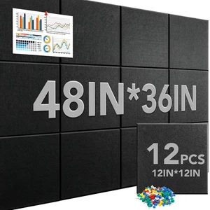 Cork Boards for Walls 36”x48”, 12 Pack Black Bulletin Board, Reusable Felt Wa... - Picture 1 of 6