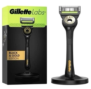 New Box Gillette Labs Black & Gold Exfoliating Bar Razor W/ Magnetic Stand - Picture 1 of 4