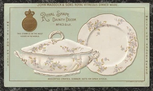 Victorian Trade Card John Maddock Sons UK Royal Vitreous Dinner Ware O'Neill New York - Foto 1 di 2