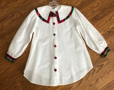 ADORABLE....Vintage Randi Women's Maternity White Blouse Plaid Trim Size Small - Image 1 of 4
