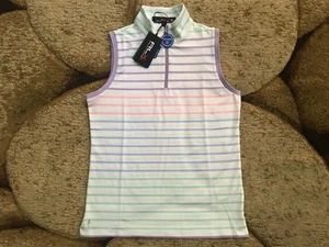 Ralph Lauren RLX Golf Sleeveless 1/4 Zip Pullover Womens Small White Stripes NWT - Picture 1 of 8