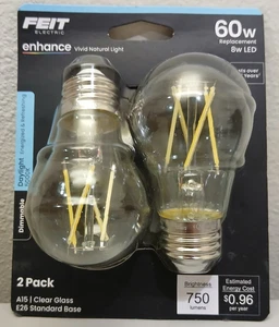 FEIT 2 PACK 60W REPLACEMENT BULBS A15 CLEAR E26 BASE 5000K BPA1560950CAFIL/2/RP - Picture 1 of 2