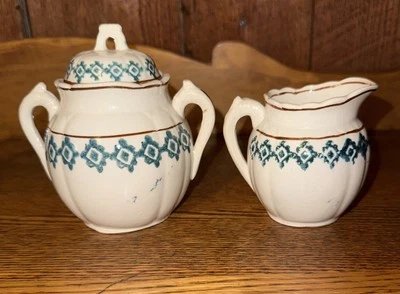 Antigo Staffordshire azul e marrom bastão respingos açúcar e creme ~ ca.1901 - Imagem 1 de 4