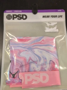PSD Womens Sports Bra Size LARGE NEW Microfiber Pastel Dream Marble Pink Purple - Picture 1 of 4