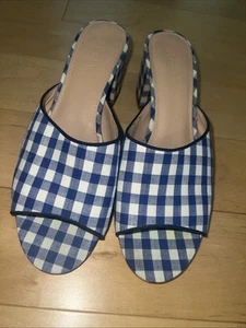 NUEVO EN CAJA J Crew sandalias de tacón talla 7.5 azul blanco gingham H7338 - Imagen 1 de 4