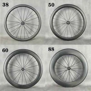 700C Carbon Fiber Road Bike Rear Wheelset Clincher Tubular 38/50/60/88x25mm - Picture 1 of 12