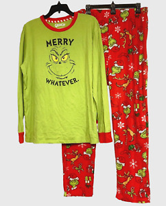 Seuss The Grinch Mens L Christmas Pajamas Set Merry Whatever Fleece Lounge pants