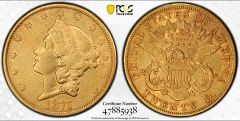 1875-CC $20 Gold Coin PCGS Genuine XF DETAIL SUPER RARE KEY DATE Cover