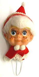 Vintage Mrs. Santa Claus 7" testa NOS bambola fare Giappone plastica feltro bicchieri - Foto 1 di 5