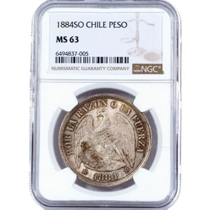 1883 So Chile Peso Silver Crown, Santiago Mint MS63 NGC - Picture 1 of 2