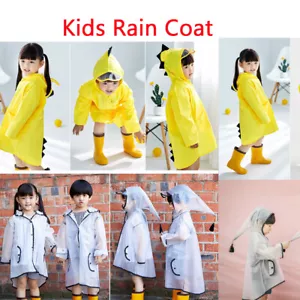 Kids Rain Coat Children Raincoat Resuable Rainwear Waterproof Hoodie Rainsuit - Picture 1 of 22