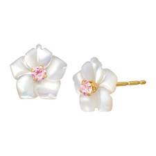 Mother-of-pearl Flower Earrings With Pink Cubic Zirconia in 14k Gold