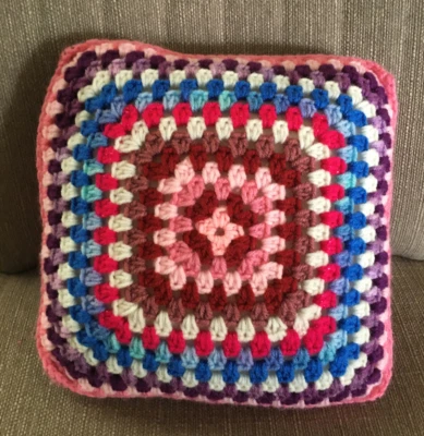 Vtg Granny Square Throw Pillow Crochet 2 Sided Boho Cottagecore 12x12 Retro - Image 1 of 4