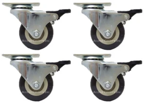 3D8PPBSET Set of 4, 3" Swivel Plate Caster, Tech Lock, Poly Wheel, 110 lbs - Picture 1 of 4