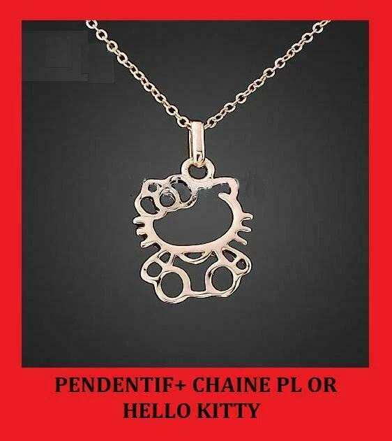 PENDENTIF HELLO KITTY CHAT PLAQUE OR ROSE CHAINE BIJOUX FEMME FILLE ENFANT 18K - Photo 1/1