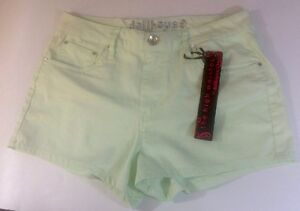 NEW DOLLHOUSE High Waist Shorts Size 11 Green Stretch Color Cotton Zip Pants