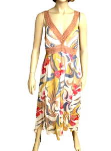 Vestido Solero Trina Turk Talla 8 M Seda Crochet Floral Acampanado Cintura Imperio Y2K Nuevo - Imagen 1 de 9