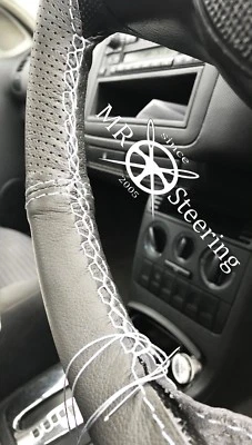 Passt Für Bedford KB Grauer Zweifarbiger Leder-Lenkradbezug 1980-88 Weißer Stich - Bild 1 von 4