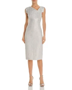 Black Halo Silver Gray Linen Knee Length Jackie O Dress Size 6 - Picture 1 of 7