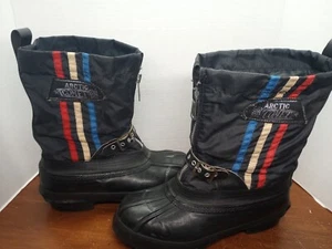 Vtg Arctic Comet Mens Black Navy Insulated Zip Down Snow Boots Sz 9 Snowmobile - Picture 1 of 12