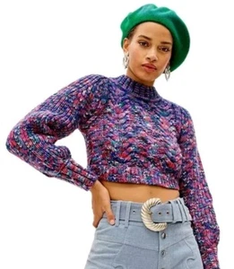 Suéter para mujer For Love & Lemons XL Sydney Crop Zafiro azul mezclado grueso nuevo con etiquetas - Imagen 1 de 13
