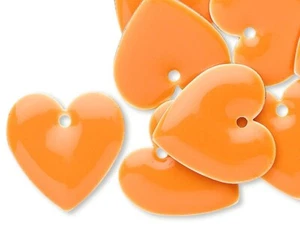 12 Silver Plated Brass & Epoxy Bright Orange 16mm Double Sided Heart Charms * - Picture 1 of 2