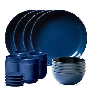 Corelle Stoneware 16-Pc Dinnerware Set for-4 Handcrafted, NAVY - BRAND NEW - Picture 1 of 5