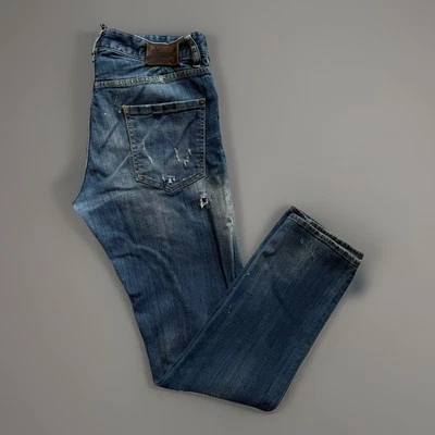 Jeans Dsquared2 33 Azul Envejecido Botón Mosca Ropa de Trabajo Hecho en Italia Nueva York Foto 1 de 4