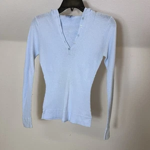 Anker blau Kapuze Henley Y2K tiefer Knopf V-Ausschnitt - Bild 1 von 11
