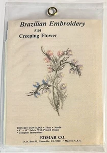 Brazilian Embroidery EdMar Creeping Flower 5101 Stamped Fabric Floss Kit 8x10” - Picture 1 of 3