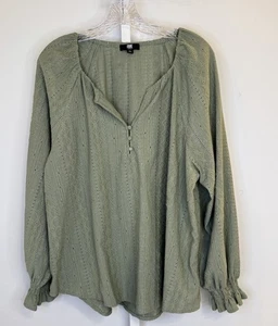 Blusa Frye Para Mujer XL Verde Texturizada Boho Campesina Top Manga Larga Botón Delantero - Imagen 1 de 9