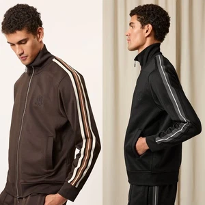 Reiss Herren Malloy Monogramm durchgehender Reißverschluss entspannte Passform Track Top Designer Jacke - Bild 1 von 14