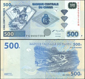 Congo Banknote 500 francs 04.01.2002 Unc Cat# P.96a - Picture 1 of 1
