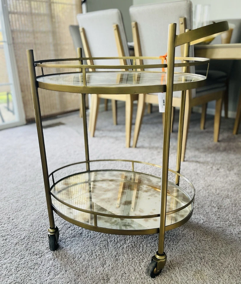 Carro y carro de barra ovalados de 2 niveles - Carro de barra estilo antiguo para bar en casa Foto 1 de 4