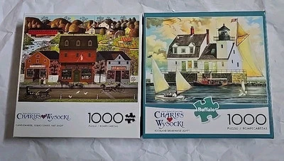 2 Buffalo Puzzle Rockland Breakwater Light + Candlemaker Charles Wysocki 1000 pc - Image 1 of 4