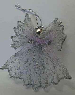 Ornamento de anjo prata brilhante NOVO feito à mão arco roxo - Imagem 1 de 2