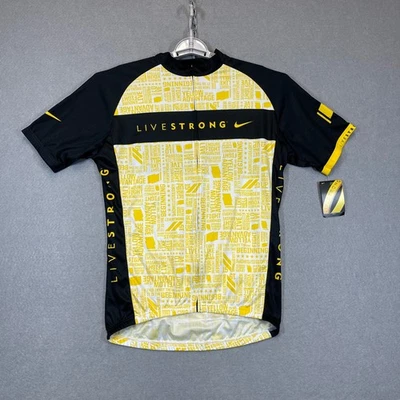 Nike LIVESTRONG Camiseta de Ciclismo para Hombres Grande Negra Amarilla Cremallera Completa Manga Corta NUEVA Foto 1 de 4