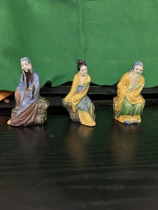 Lot Of 3 Antique Vintage Chinese Glazed Hand Painted Figurines 4 1/2" high - Picture 1 of 17