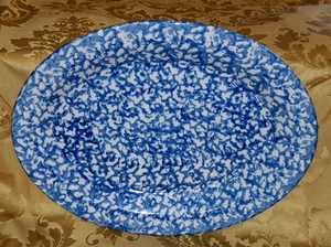 Plato para servir esponja azul ovalado 13" talleres Gerald E. Henn Roseville BB - Imagen 1 de 4