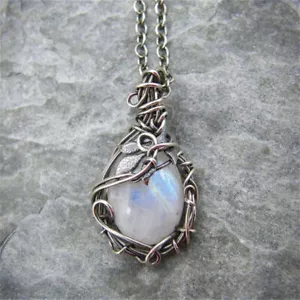 Einzigartige Damen Silber Mondstein Blatt Halskette Anhänger Kette Charm Schmuck - Bild 1 von 5