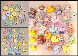 Baby Theme Buttons - Diaper Pins, Strollers, Animals, Moons, Stars, and More - Picture 1 of 4