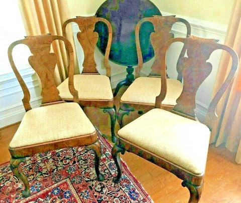 18th Century Walnut Queen Anne Side Chairs Set of Four Cover