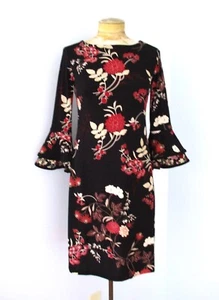 Neu mit Etikett $ 80 Charter Club schwarz rot Blumen dehnbar Strick Etui-Kleid Glockenmanschetten PP - Bild 1 von 7