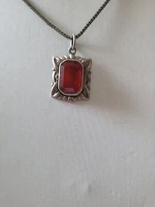Jugendstil Silber Anhänger  roter Stein 835er  Silber Kette - Bild 1 von 8