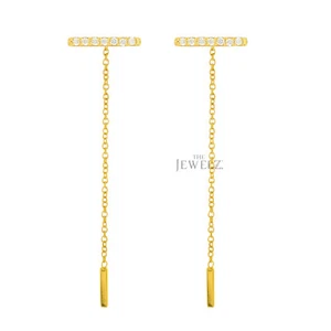 Pendientes colgantes de cadena de barra larga de diamantes de 0,07 quilates de oro de 14 quilates vs/F-G - The Jewelz - Imagen 1 de 3