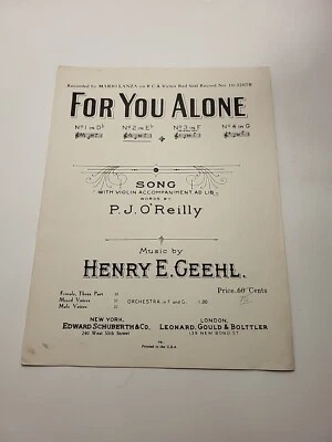 For You Alone - Henry E. Geehl - 1936-  Sheet Music - Image 1 of 4