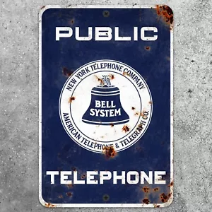 Insegna Telefono Pubblico Metallo Vintage Antica Replica 8"x12" Insegna Alluminio - Foto 1 di 5