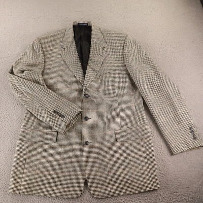 VTG Gun Check Jacket L LT Beige Black Houndstooth Wool Silk Linen Blazer 44L - Image 1 of 4